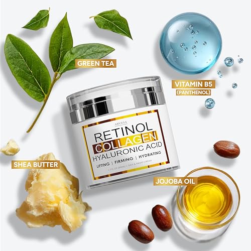 Retinol Cream for Face with Collagen and Hyaluronic Acid - Anti Aging Wrinkle Cream for Women and Men - Day and Night Facial Moisturizer for Tightening and Skin Firming - Crema Hidratante Para la Cara