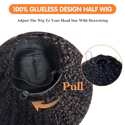 Kinky Curly Half Wig Human Hair 12" Glueless 200 Density