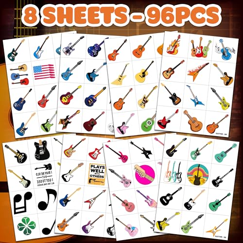 96 Pcs Guitar Temporary Tattoos for Kids - Pre-Cut