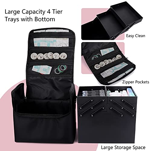 Large 4-Tier Makeup Train Case with Adjustable Dividers