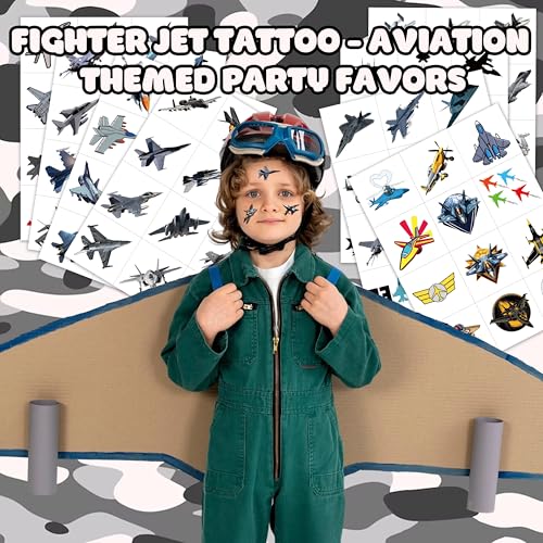 96 Fighter Jet Temporary Tattoos for Kids - Party Favors