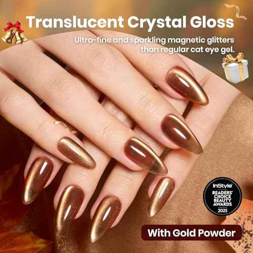 beetles Gel Polish Golden Mirage Cat Eye Gel Nail Polish Set - 6 Colors Glitter Red Green Blue Brown Pink Christmas Gel Nail Kit Magnetic Shine Soak Off UV Winter Salon DIY Manicure Gift for Women