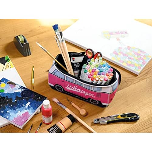 BRISA VW Collection - Volkswagen Neoprene Universal Makeup Cosmetics Toiletry Travel Pharmacy Bag in T1 Bus Design (Pink/Large) (Small (9.1 x 4.3 x 3.1 inches))