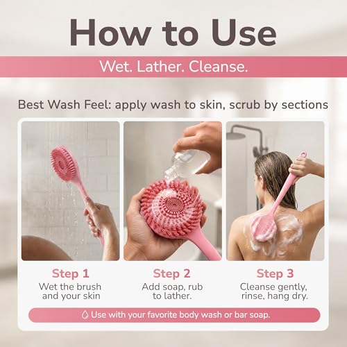 SILKLE Silicone Back Scrubber with Long Handle - Shower Body Exfoliator