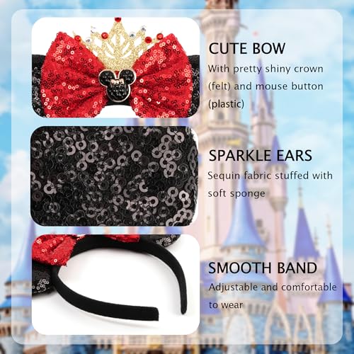 Sequin Mouse Ears Headband with Crown for Women