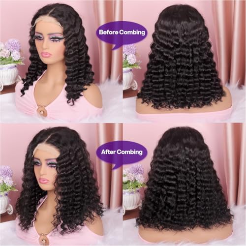 Deep Wave Bob Wig Human Hair 5x5 HD Lace 200 Density 14"