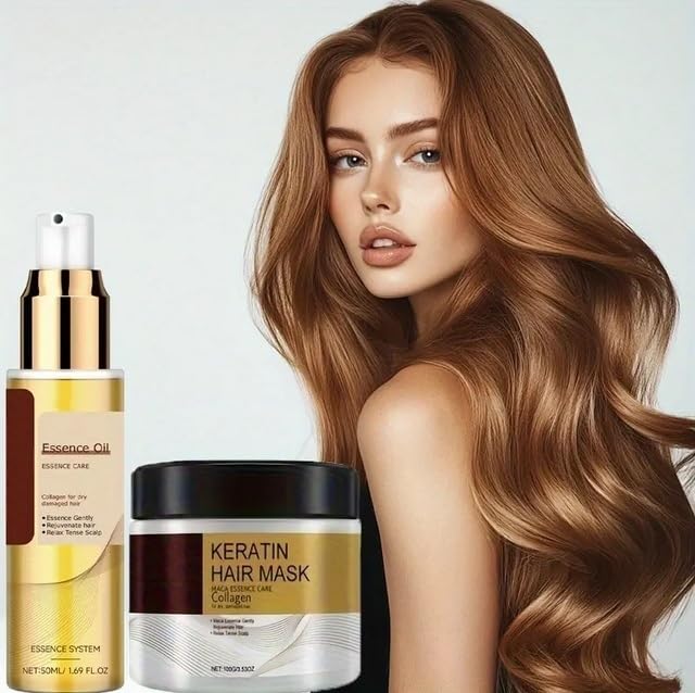 Professional Keratin Hair Treatment Set with Mask & Oil for All Hair Types