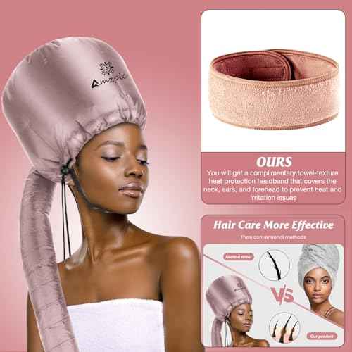 Bonnet Hood Hair Dryer Attachment - Soft, Adjustable Extra Large Bonnet Hair Dryer for Speeds Up Drying Time at Home, Easy to Use for Styling, Curling and Deep Conditioning (Pink)