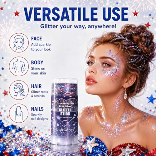 Red White Blue Glitter Stick for Face & Body