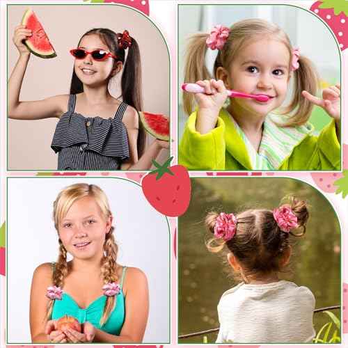 80 Pcs Summer Strawberry Satin Hair Scrunchies for Women Fruit Party Favors Silk Hair Ties Elastic Bands Ropes Ponytail Holders Ties Accessories Summer Wedding Party