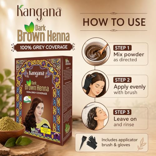 Kangana Henna Hair Dye Dark Brown - Ammonia-Free, 6 Pouches