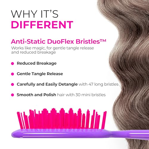 FHI Heat UNbrush Detangling Brush for Pain-Free Brushing on All Wet or Dry Hair Types — Durable DuoFlex Anti-Static Bristles, Lightweight Handle, Vented Hair Brush, Electric Berry Purple