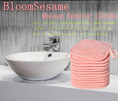 BloomSesame Makeup Remover Cloths for Face, Eye, Lips - Reusable Makeup Remover Pads Soft Microfiber Facial Cleansing Cloths 5 x 5 inch 6 Pack (Coral)