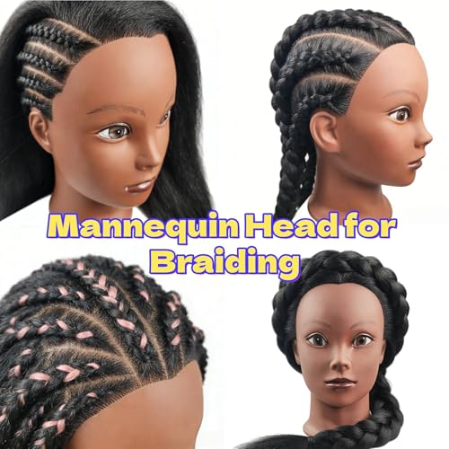 African Mannequin Head with Pre-Stretched Braiding Hair