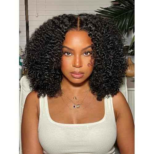 20 Inch Glueless Wigs Human Hair Pre Plucked Pre Cut 7x5 Kinky Curly HD Lace Front Wigs Human Hair for Women 180% Density Wear and Go Closure Wig Beginner Friendly Natural Black