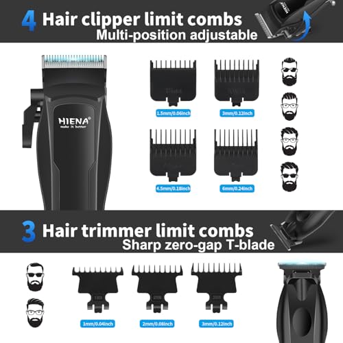 HIENA PRO Cordless Hair Clippers Set for Men - Professional Beard & Hair Trimmer with LED Display