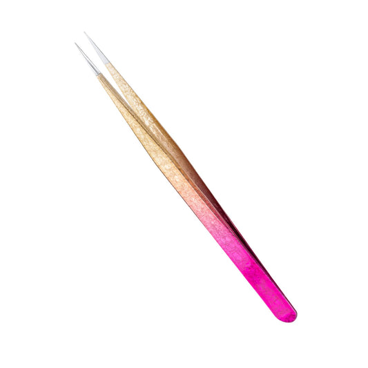 Miuffue Straight Eyelash Extension Tweezers Gold Pink Gradient Ice Crack Precision Lash Extension Isolation Tweezers for Grafting Eyelash extension