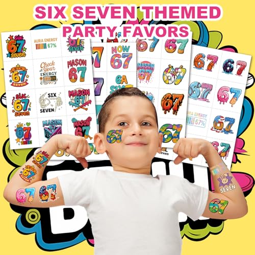 67 Meme Temporary Tatoos Six Seven Funny 6 7 Tattoos 6 7 Party Favors, Number Funny Six Seven Meme 6 7 Gifts Tattoos 48Pcs