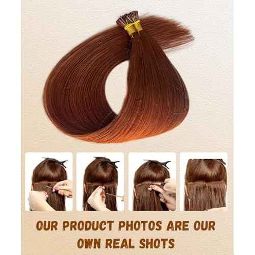 Belaved Auburn I Tip Hair Extensions Real Remy Human Hair Extensions Straight Add Length Volume Seamless Invisable #550 for Party Wedding 20inch 50g