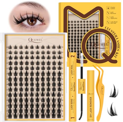 QUEWEL Manga Lash Clusters Kit 140pcs 10-18mm w/ Bond & Seal