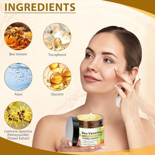 Bee Venom Skin Treatment Cream, Bee Venom Cream for Women and Men, Natural Bee Venom for All Skin Types, 2.12 OZ