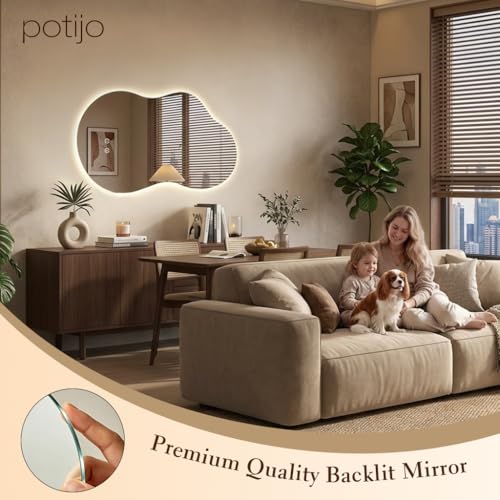 Cloud-Shaped LED Backlit Mirror 40x24 Inch - Dimmable, Anti-Fog