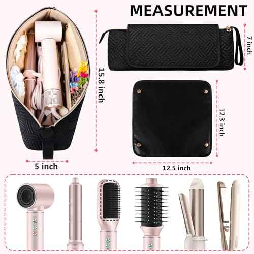 Hair Tools Travel Bag with Heat Resistant Mat, Portable Hair Tool Organizer Travel Carrying Case for Straightener, Flat Iron, Curling Iron, Hair Dryer& Hair Styling Accessories Women (Black)