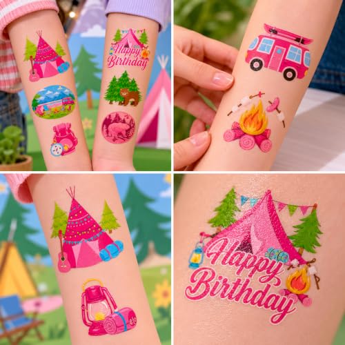 96 PCS Pink Glamping Temporary Tattoos for Girls