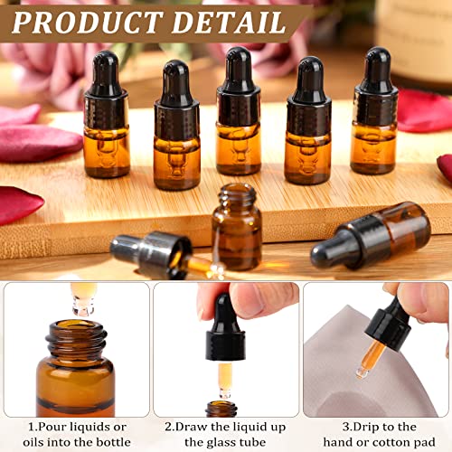 100 Pcs 2ml Amber Glass Dropper Bottles with Caps