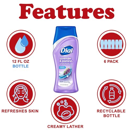 Dial Body Wash, Lavender & Jasmine, 12 Ounce (Pack of 6)