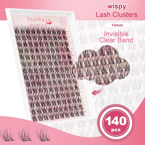 YooNoya 14mm Wispy Eyelash Clusters A-QX-14mm Invisible Band - Reusable Natural Lashes