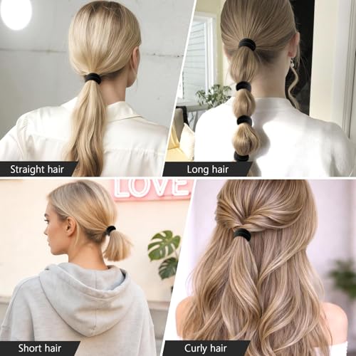 100 Pack Black Seamless Elastic Hair Ties - No Damage