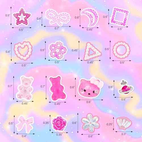 3D Pink Nail Charms Bulk Gummy Bear Butterfly Bow Assorted Nail Charms Set Planet Cherry Gems Cute Heart Star Pearls Nail Charms for Nail Art DIY Supplies Accessories