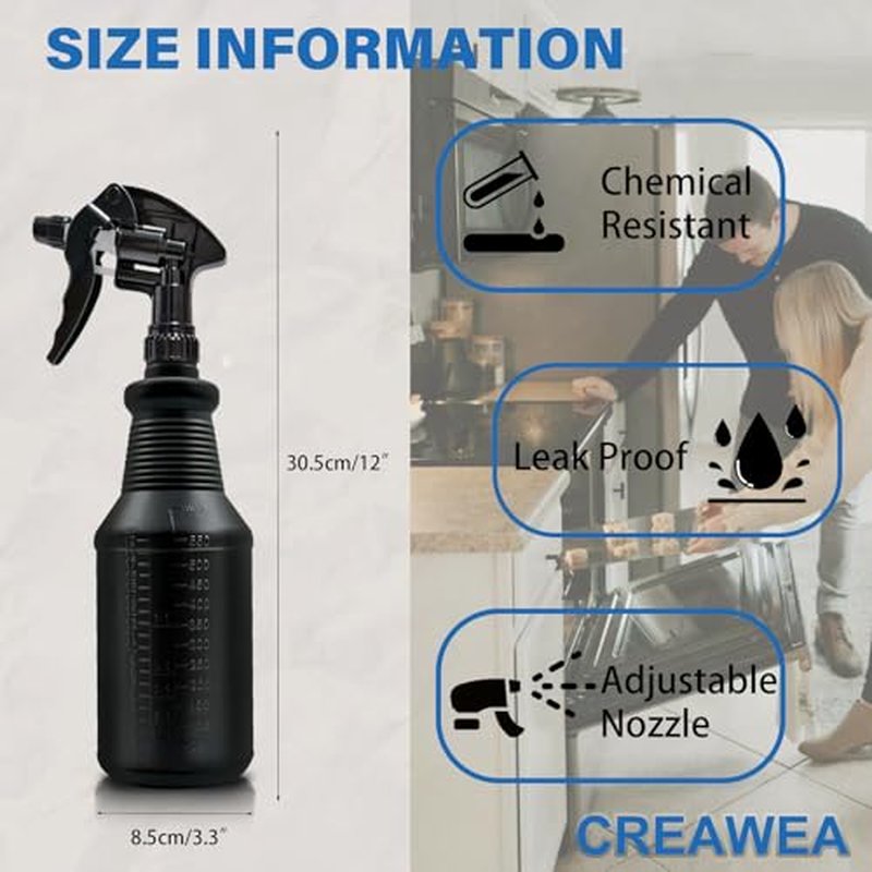 4 Pack 24 oz Spray Bottles - Heavy Duty Black Refillable