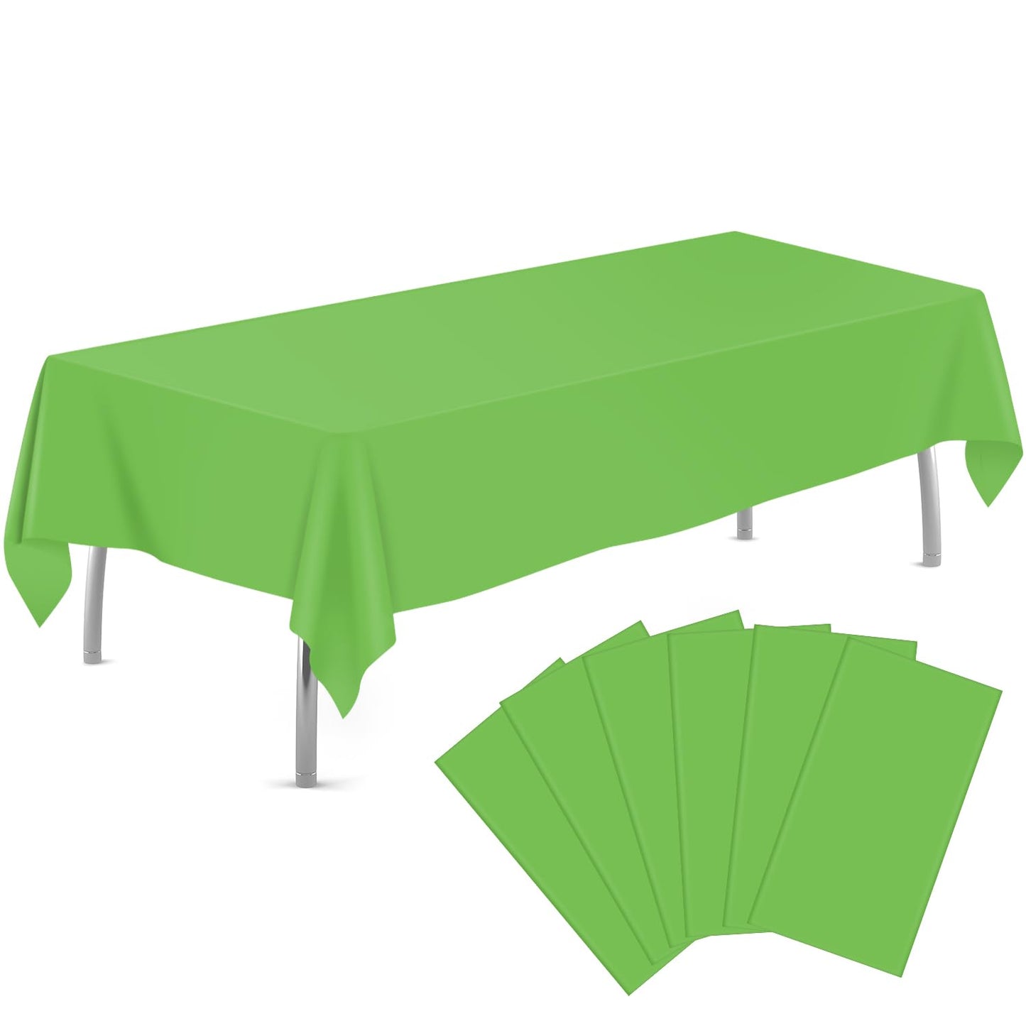 tujol Lime Green 6 Pack Plastic Table Cloth 54" x 108", Disposable Tablecloths Rectangle Table Cover, Plastic Table Cloths for Parties