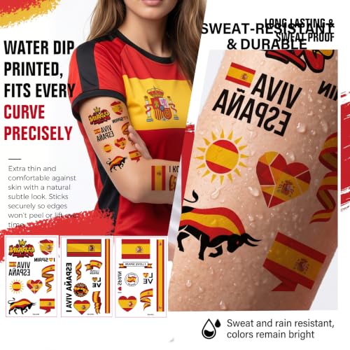 Spain Flag Headband & Tattoo Set - 4 Piece Party Pack