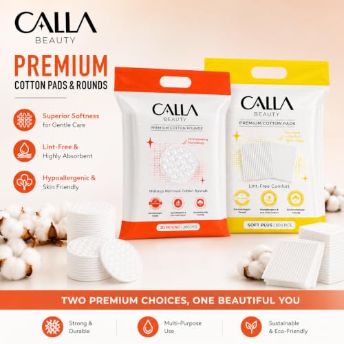 CALLA BEAUTY 700 Count Cotton Pads Bundle - 3D Rounds & Soft Pads