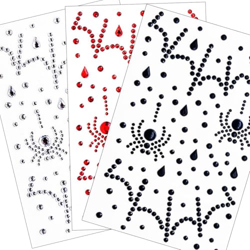 Spider Web Face Jewels Rhinestones Tattoo 3-Pack