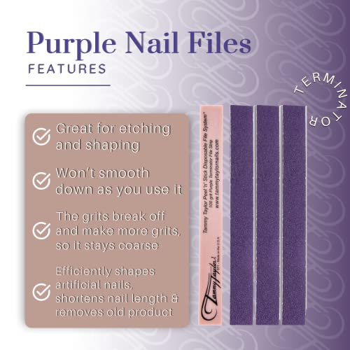 Tammy Taylor Peel N' Stick Purple Terminator 100g File, Professional, Salon Grade Manicure File, Washable & Disinfectable with Emery Board (25 Pack)