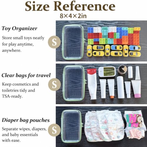 WELPIRT Clear Hard Shell Zipper Case Set (Mint Green, M + 3S) – 1 Med + 3 Small Pouches