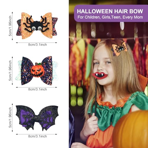 Halloween Hair Clips, 3Pcs Bat Ghost Pumpkin Bows Witch Hair Barrette for Halloween, Halloween Hair Accessories for Women Girls (Bow Tie)