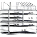 Cq acrylic 3 Pack Clear Make Up Organizer Countertop,Stackable 8 Drawers Makeup Storage,Cute Vanity Organizers for Dresser Hair Clip,Jewelry,Beauty Product Desk and Bathroom Organizers and Storage