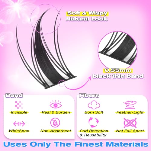 wiwoseo Manga Lash Clusters Kit Fairy Eyelash Extension Kit Anime Cluster Eyelash Extensions Russian Lashes Clusters Spike Individual Lashes Natural Look with Lash Bond and Seal (8-16MM)