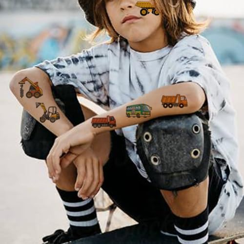 Car and Truck Temporary Tattoos for Kids Party Supplies - 74 Individually Sheets Car Construction Tractor Tattoos for Boys Birthday Party Favors Goodie Bag Fillers