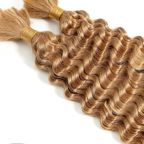 Honey Blonde Human Braiding Hair 14 Inch Deep Wave