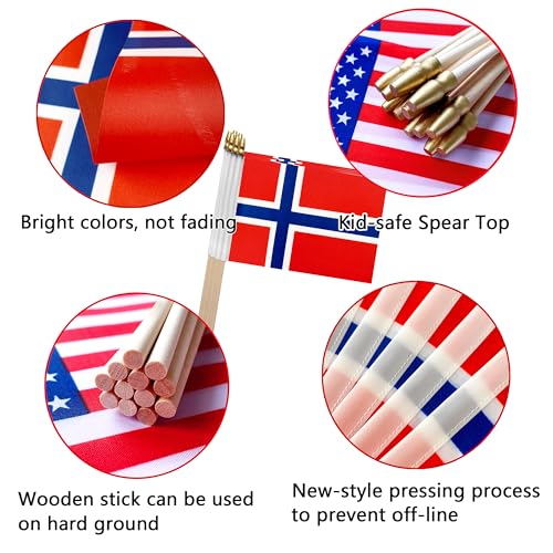 Norway Stick Flags - Mini Hand Held 5.5x8 Inch, 12 Pack
