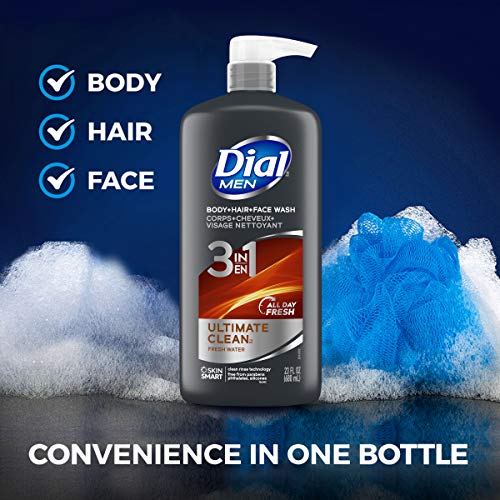 Dial Men 3in1 Body, Hair and Face Wash, Ultimate Clean, 69 fl oz (3-23 fl oz Bottles) & Men 3in1 Body, Hair and Face Wash, Recharge, 69 fl oz (3-23 fl oz Bottles)