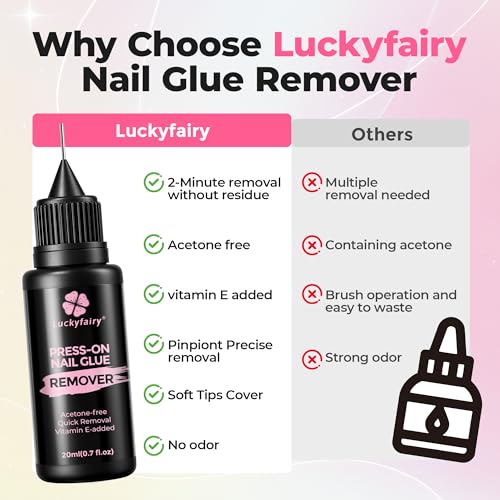 Luckyfairy Gentle Press-On Nail Glue Remover 20ml with Cuticle Pusher