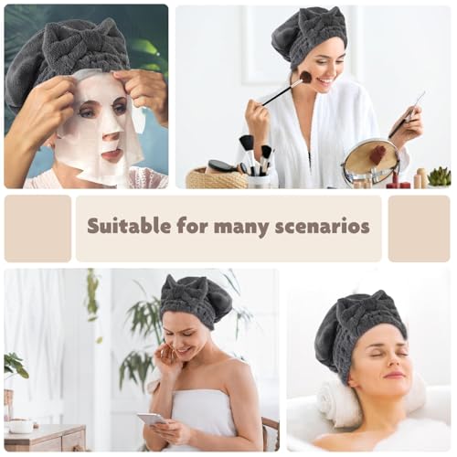 SUNLAND Microfiber Hair Drying Cap with Bow 2 Pack