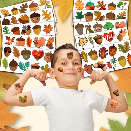 Fall Leaves Temporary Tattoos for Kids - 10 Sheets, 100 PCS